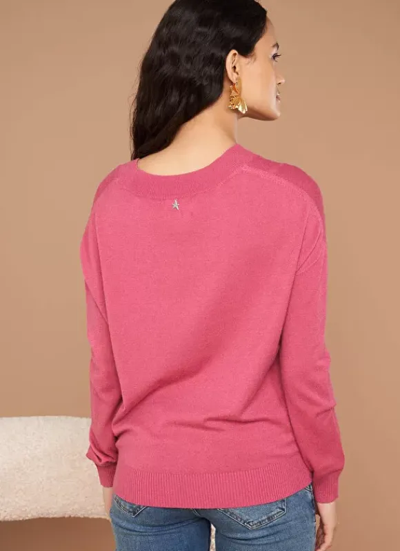Pull Col V A Maille Douce Vieux Rose Marseillan Sud Express