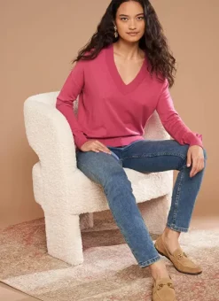 Pull Col V A Maille Douce Vieux Rose Marseillan Sud Express