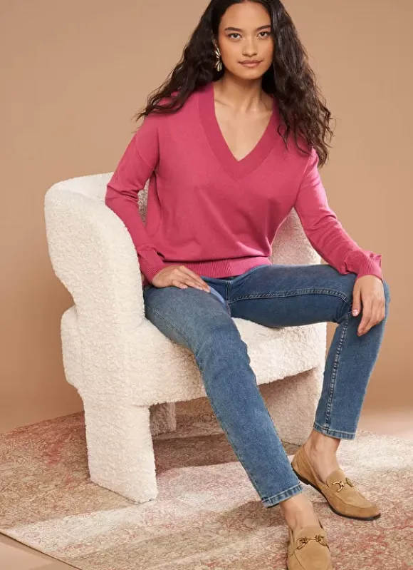 Pull Col V A Maille Douce Vieux Rose Marseillan Sud Express