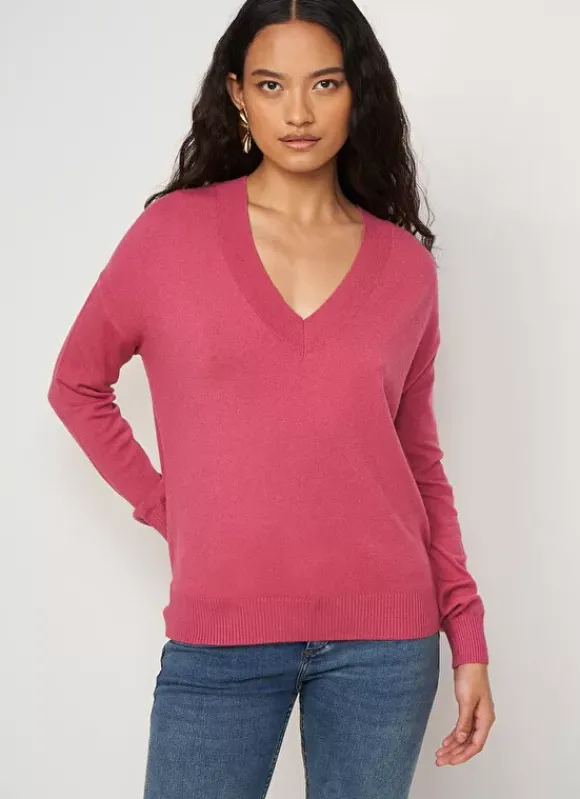 Pull Col V A Maille Douce Vieux Rose Marseillan Sud Express