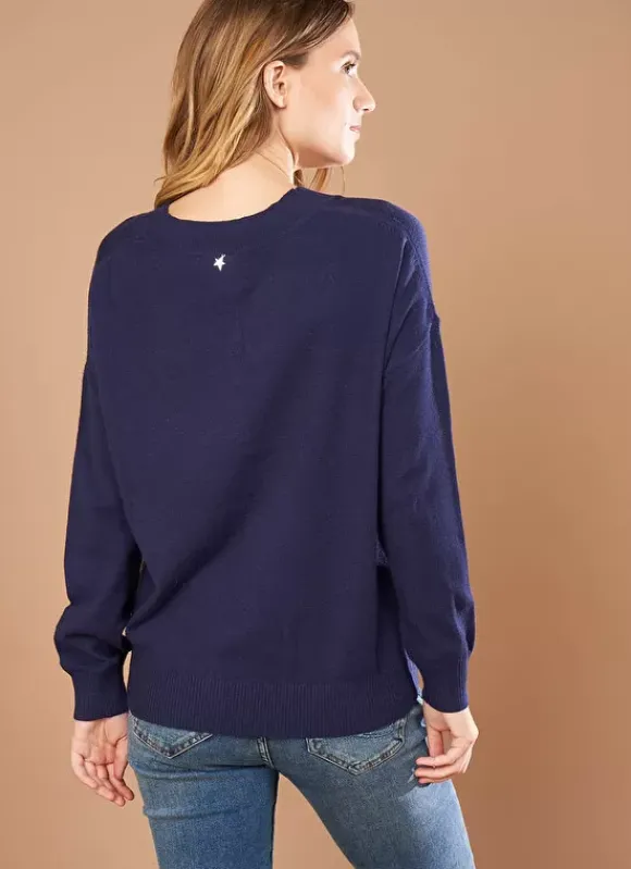 Pull Col V A Maille Douce Marine Marseillan Sud Express