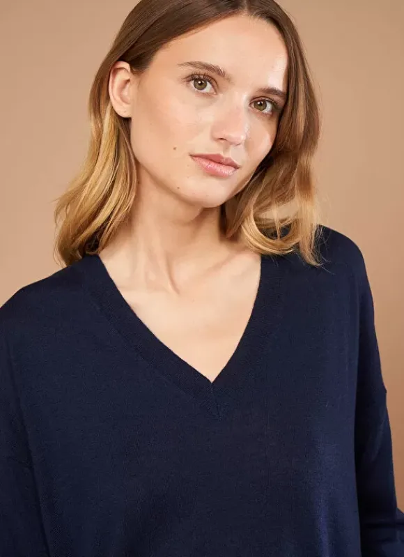 Pull Col V A Manches Longues Marine Madia Sud Express
