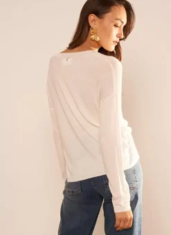 Pull Col V A Manches Longues Ecru Madia Sud Express