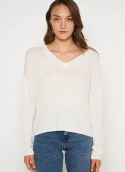 Pull Col V A Manches Longues Ecru Madia Sud Express