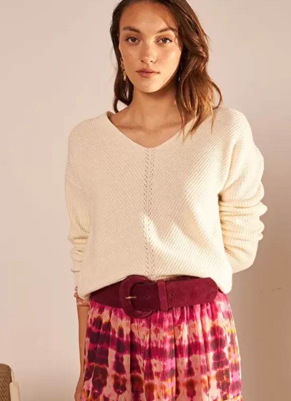 Pull Col V Ecru Mathia Sud Express