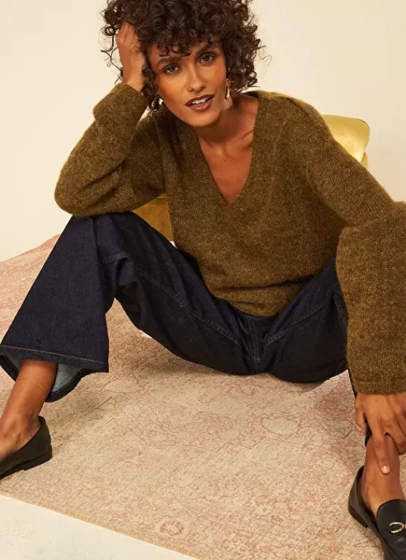Pull Col V En Mohair Kaki Mannakayx Sud Express