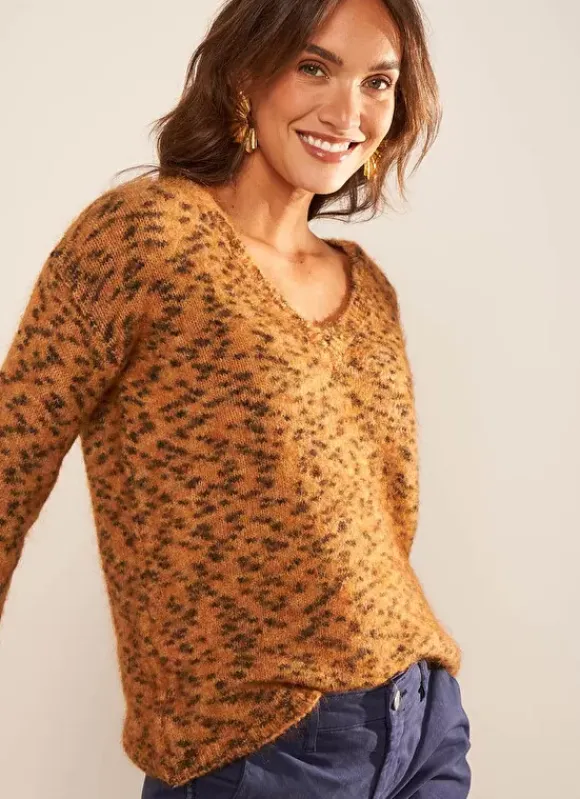 Pull Col V, Fil Effet Animal Camel Madeline Sud Express