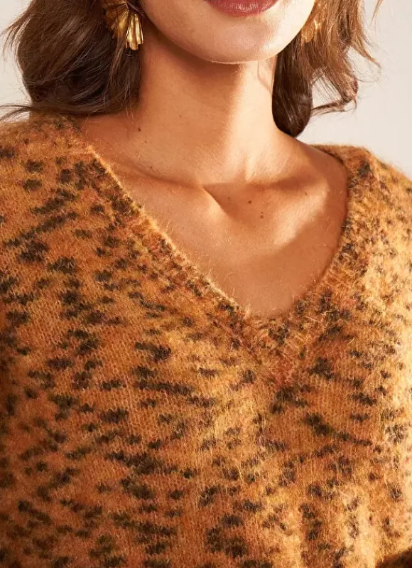 Pull Col V, Fil Effet Animal Camel Madeline Sud Express