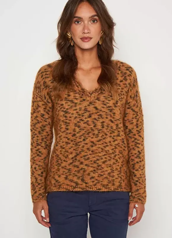 Pull Col V, Fil Effet Animal Camel Madeline Sud Express