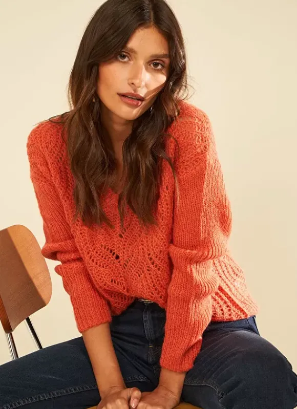 Pull Encolure V Abricot Margot Sud Express