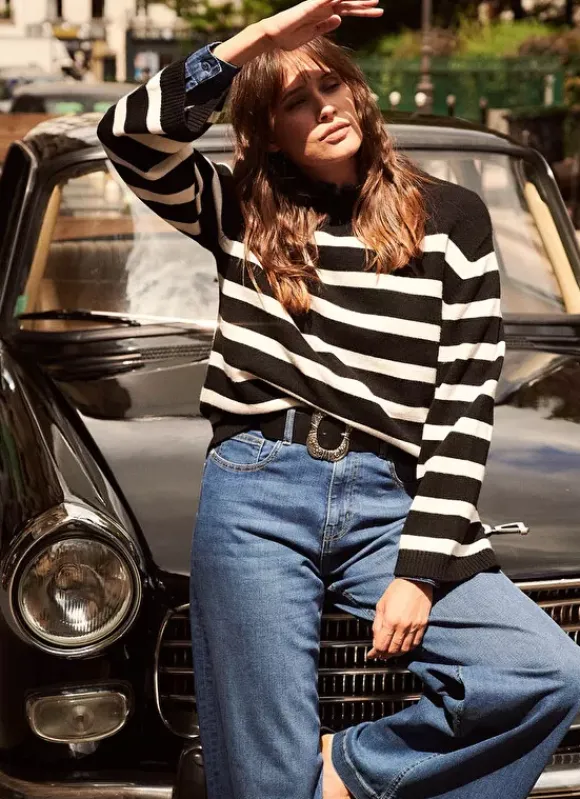 Pull Mariniere A Col Rond Noir Meditha Sud Express