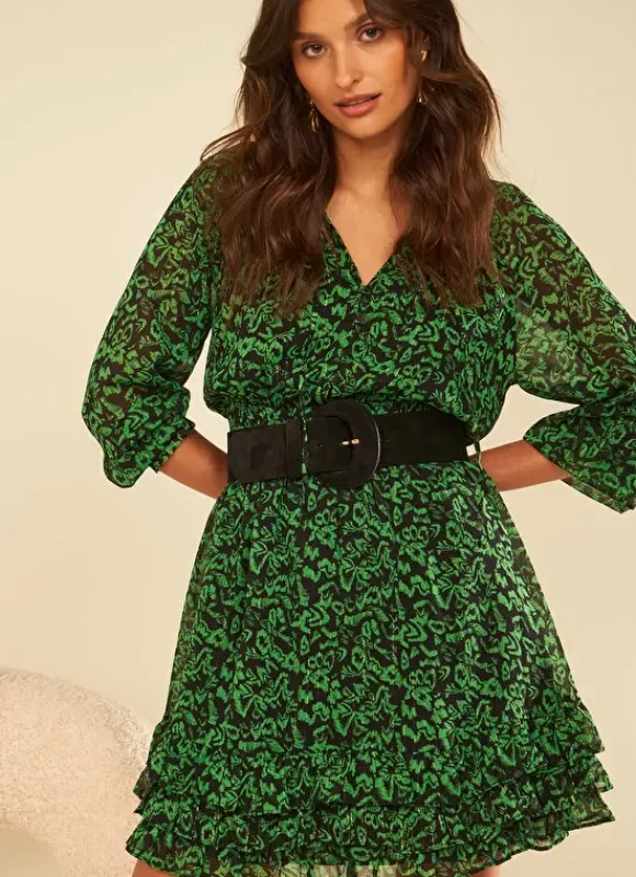 Robe Courte A Col Rond Imprimee Vert Rerone Sud Express