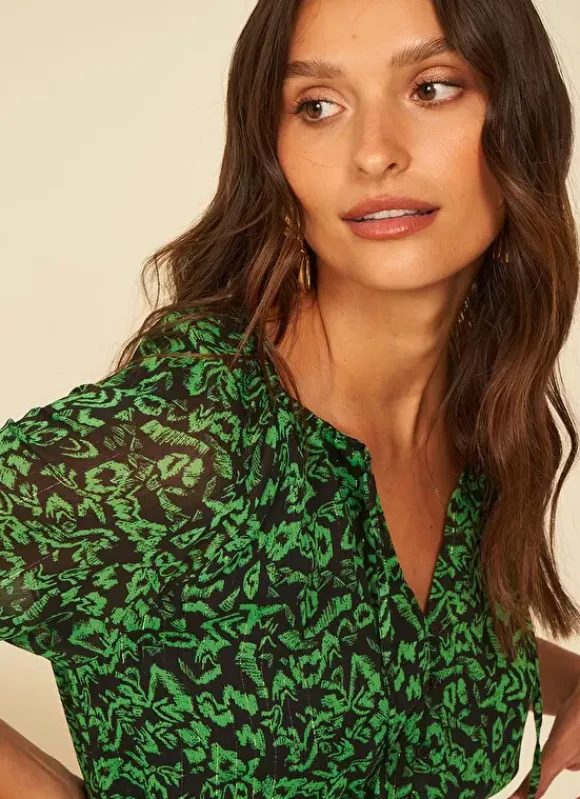 Robe Courte A Col Rond Imprimee Vert Rerone Sud Express