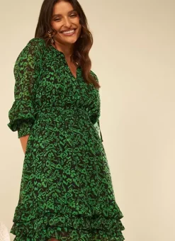 Robe Courte A Col Rond Imprimee Vert Rerone Sud Express