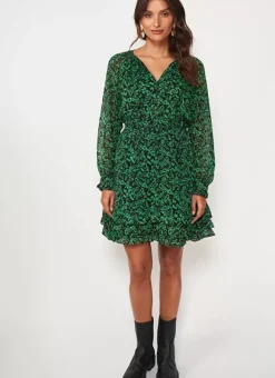 Robe Courte A Col Rond Imprimee Vert Rerone Sud Express
