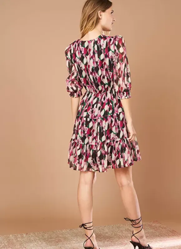 Robe Courte Imprimee A Encolure V Framboise Ruberry Sud Express