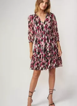 Robe Courte Imprimee A Encolure V Framboise Ruberry Sud Express