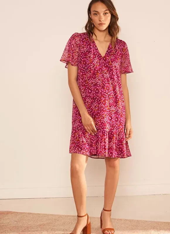 Robe Courte Imprimee, Encolure V Framboise Ralorie Sud Express