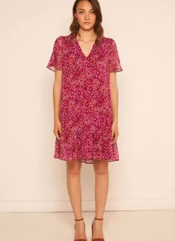 Robe Courte Imprimee, Encolure V Framboise Ralorie Sud Express