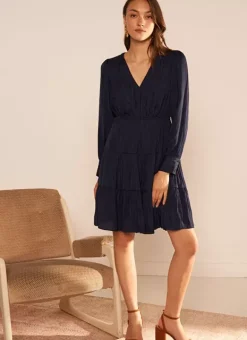 Robe Courte Satin A Encolure V Marine Rascalou Sud Express