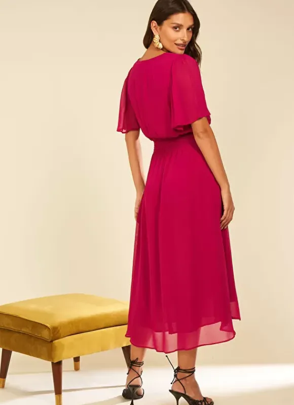 Robe Midi Avec Manches Volantees Framboise Rosiska Sud Express