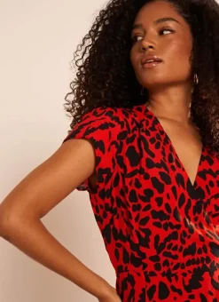 Robe Midi Cache-Coeur Imprimee Rouge Rixies Sud Express