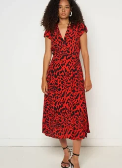 Robe Midi Cache-Coeur Imprimee Rouge Rixies Sud Express