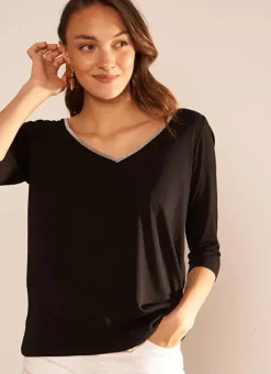Tee-Shirt Col V Et Manches 3/4 Noir Tonyla Sud Express