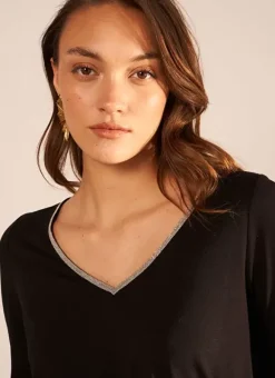 Tee-Shirt Col V Et Manches 3/4 Noir Tonyla Sud Express