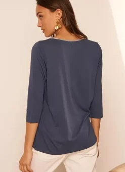Tee-Shirt Col V Et Manches 3/4 Indigo Tonyla Sud Express