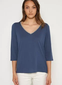 Tee-Shirt Col V Et Manches 3/4 Indigo Tonyla Sud Express