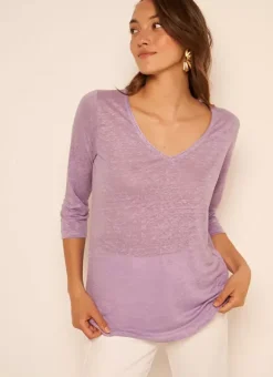 T-Shirt En Lin A Manches 3/4 Et Col V Parme Tomeoh Sud Express