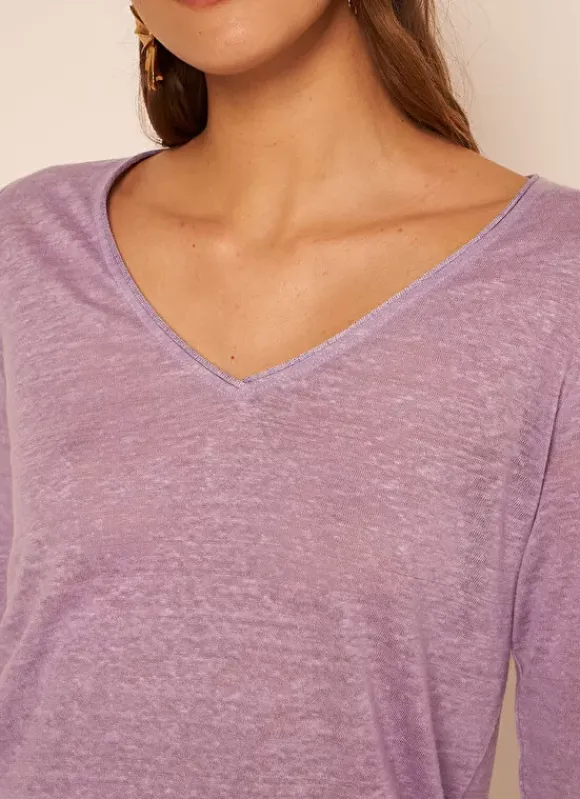 T-Shirt En Lin A Manches 3/4 Et Col V Parme Tomeoh Sud Express
