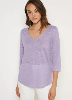 T-Shirt En Lin A Manches 3/4 Et Col V Parme Tomeoh Sud Express