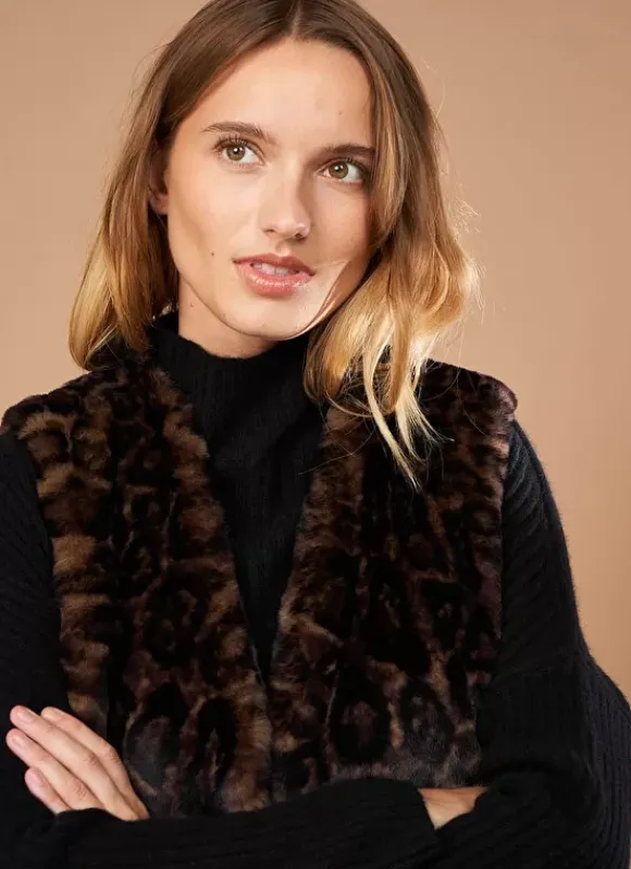 Veste Sans Manches En Fausse Fourrure Leopard Camel Garonka Sud Express