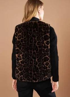 Veste Sans Manches En Fausse Fourrure Leopard Camel Garonka Sud Express