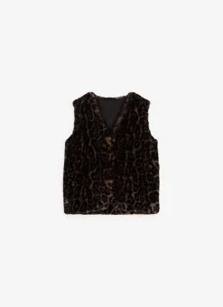 Veste Sans Manches En Fausse Fourrure Leopard Camel Garonka Sud Express