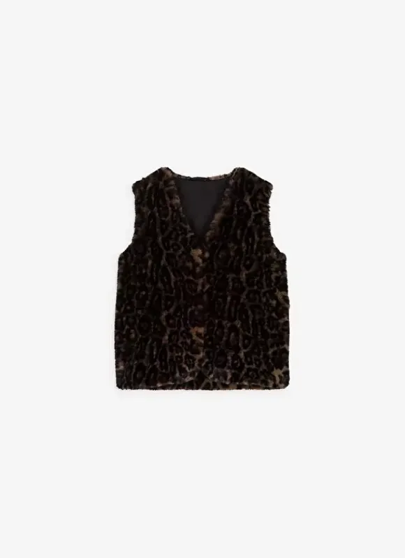 Veste Sans Manches En Fausse Fourrure Leopard Camel Garonka Sud Express